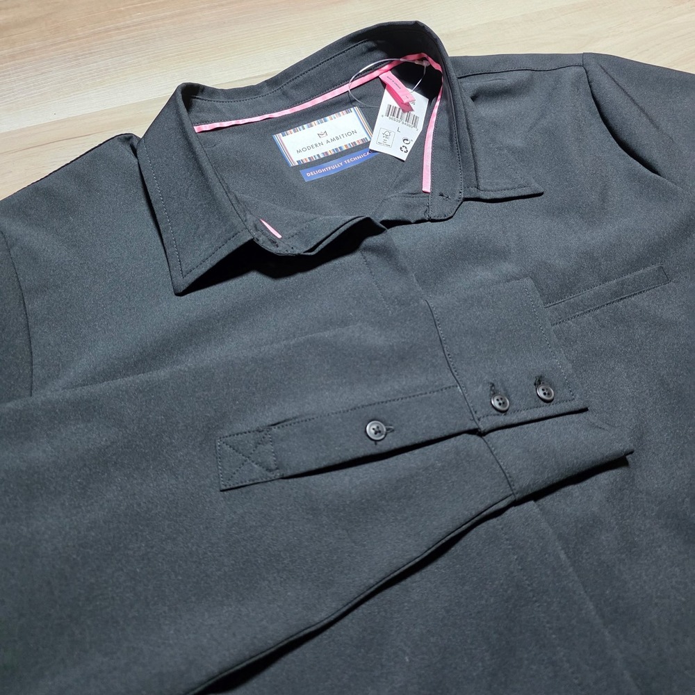 Modern Ambition Button Down Shirt Women Large‎ Black Technical Stretch 1753856